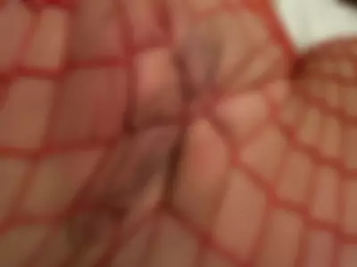 pussy closeup in red fishnet pantyhose by jucielussie