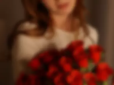 Me and a red bouquet of roses by Petula
