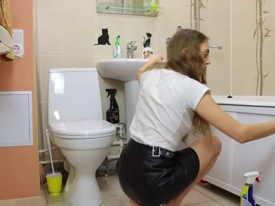 Cleaning the bathroom Upskirt by SunriseGuys