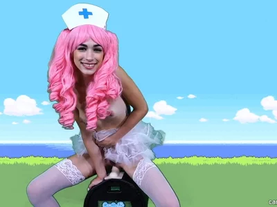 Delilah Day Cosplay As Nurse Joy from Pokémon Rides Sex Machine by WTF